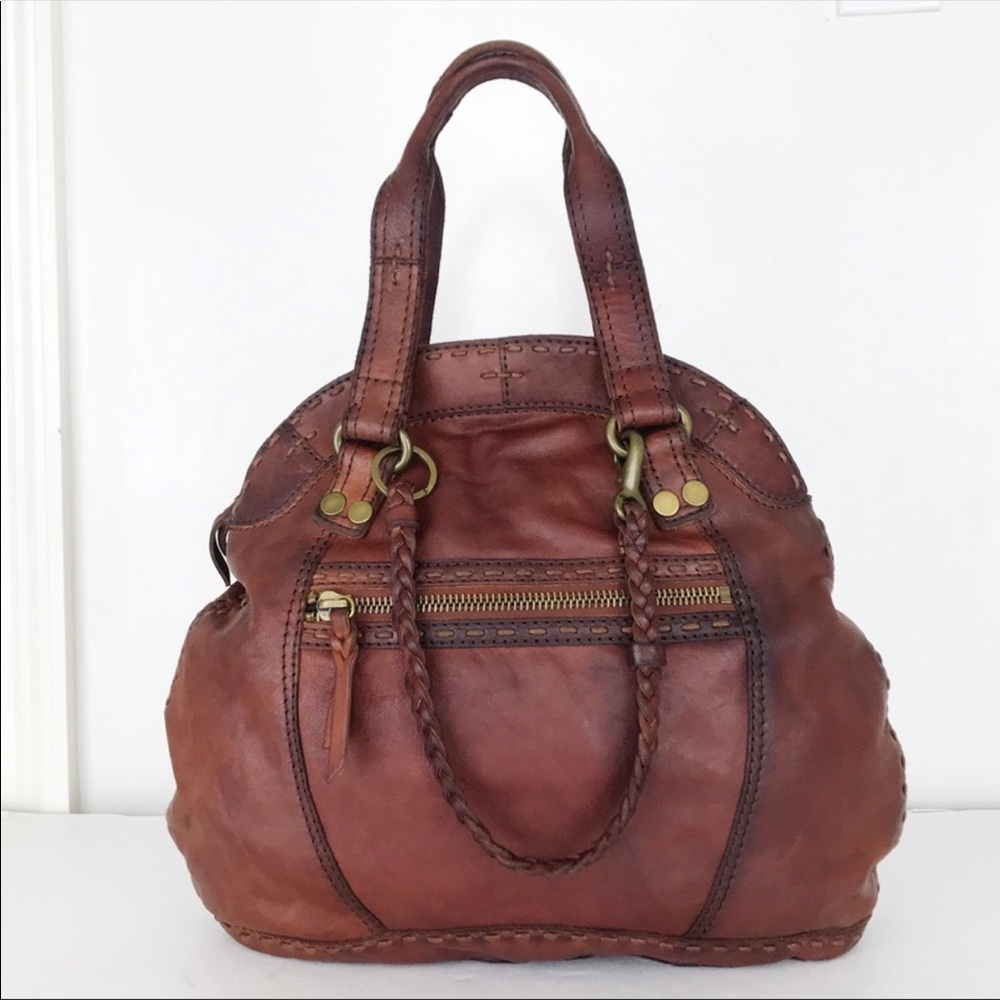 Lucky Brand Whiskey Leather “Bowling Bag” Hobo Bag